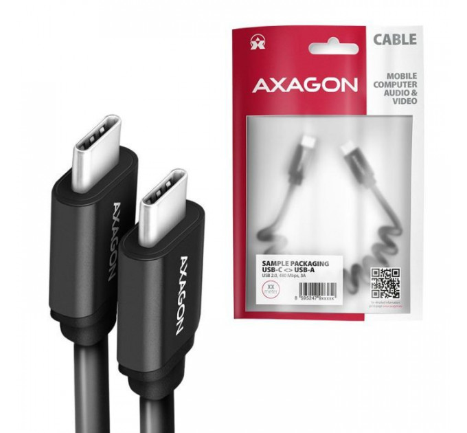 Дата кабель USB-C to USB-C 0.6m 60W black AXAGON (BUCM-CM10TB)