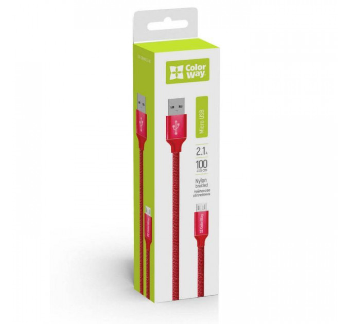 Дата кабель USB 2.0 AM to Micro 5P 1.0m 2.1А red ColorWay (CW-CBUM002-RD)