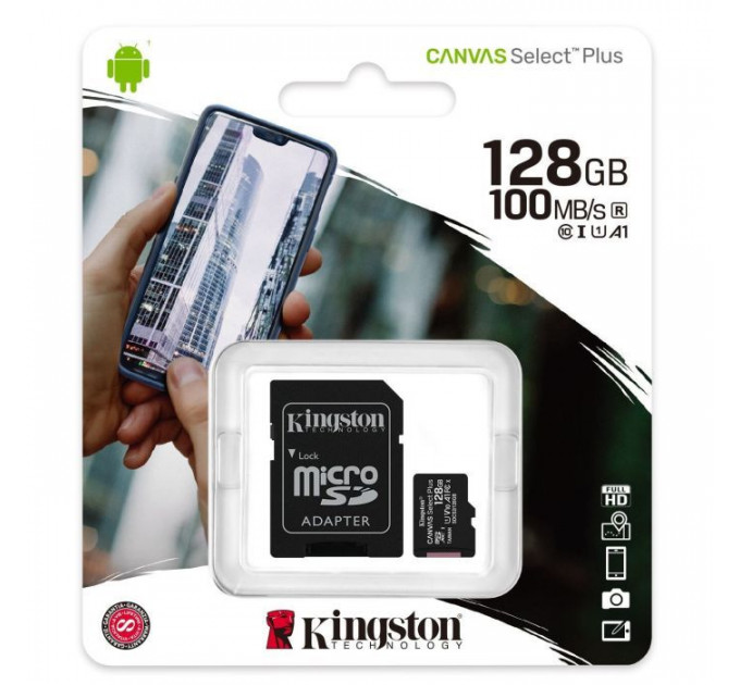 Карта памяти Kingston 128GB micSDXC 10 A1 Canvas Select Plus (SDCS2\/128GB)