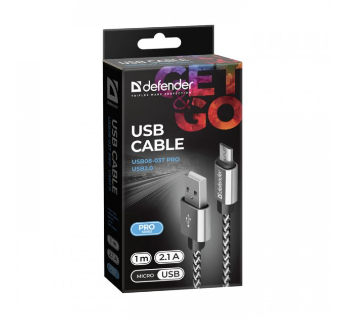 Дата кабель USB 2.0 AM to Micro 5P 1.0m USB08-03T PRO white Defender (87803)