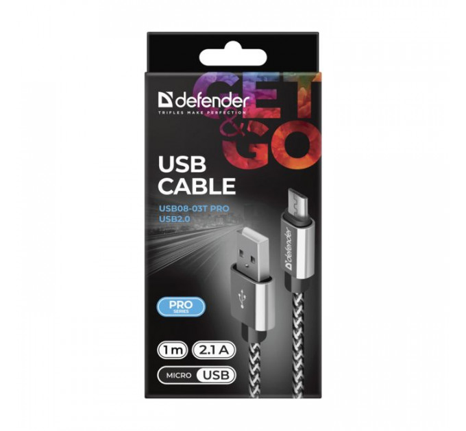 Дата кабель USB 2.0 AM to Micro 5P 1.0m USB08-03T PRO white Defender (87803)