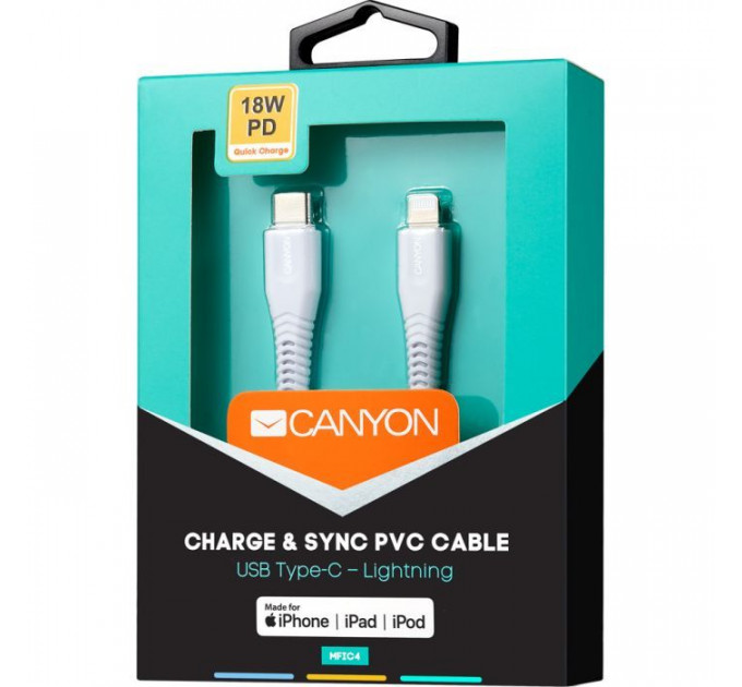 Дата кабель USB-C to Lightning 1.2m MFI White Canyon (CNS-MFIC4W)
