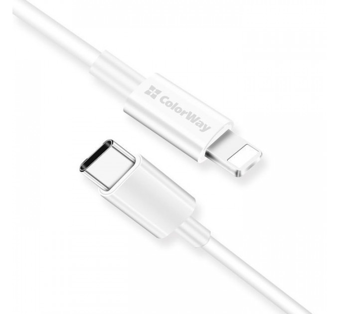 Дата кабель USB-C to Lightning 1.0m 3A white ColorWay (CW-CBPDCL032-WH)