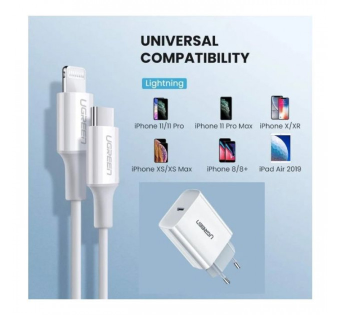 Зарядное устройство для Ugreen CD137 Type-C PD 20W Charger (White) (60450)