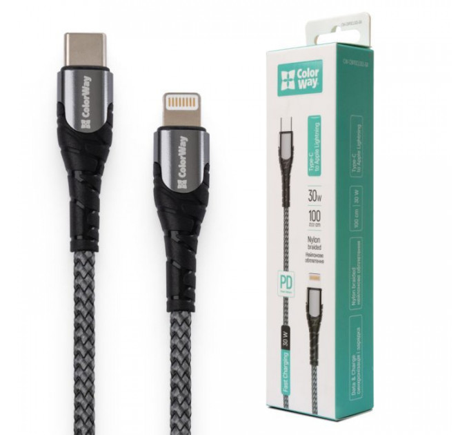 Дата кабель USB-C to Lightning 1.0m ColorWay (CW-CBPDCL033-GR)