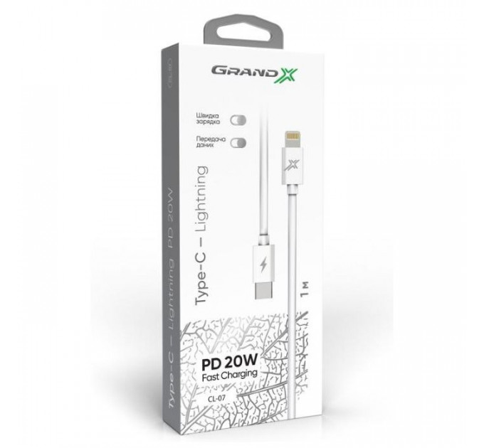 Дата кабеля USB-C to Lightning 1.2m white Grand-X (CL-07)