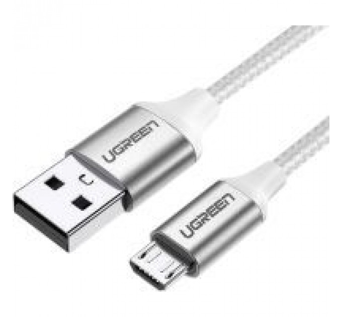 Дата кабель USB 2.0 AM to Micro 5P 2.0m US290 3A 18W Nickel Plating White Ugreen (60153)
