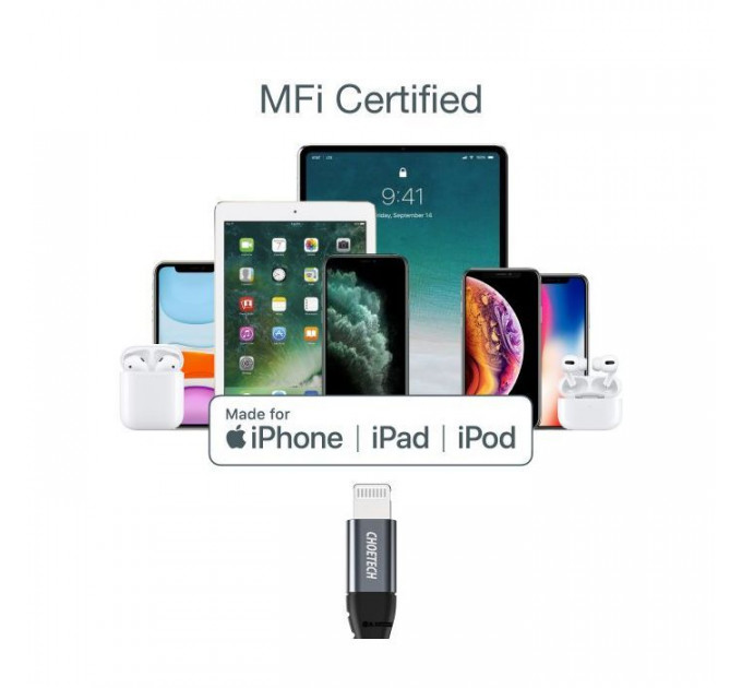 Дата кабеля USB-C to Lightning 1.2m MFI Choetech (IP0039-BK)