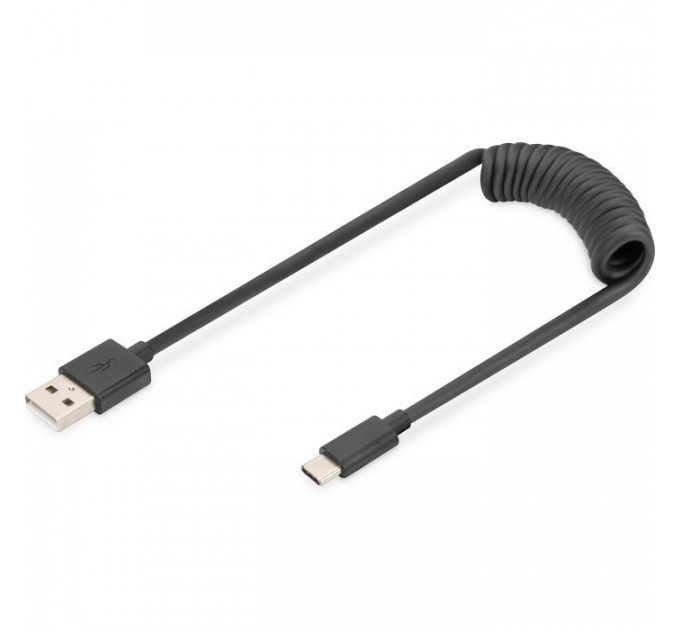 Дата кабель USB 2.0 AM to USB-C 1.0m (0.32m) spiral black Digitus (AK-300430-006-S)
