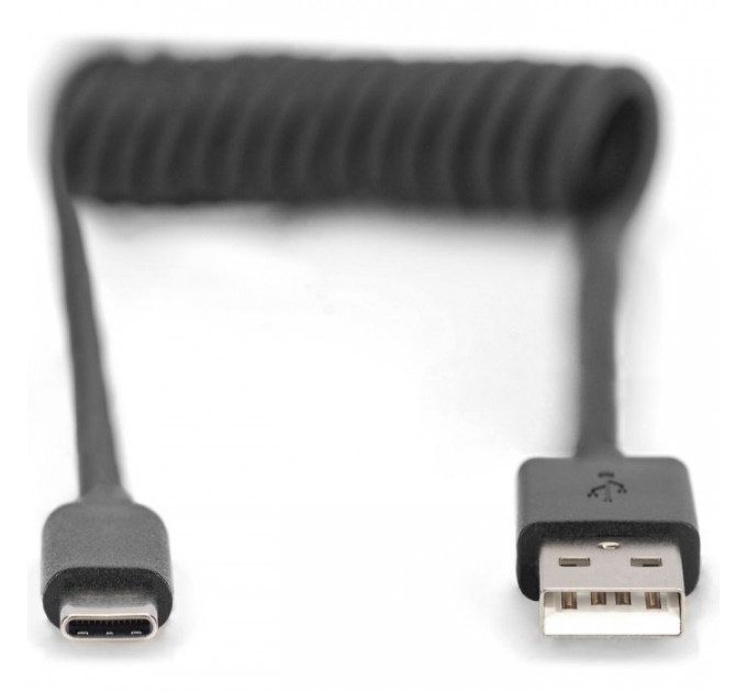 Дата кабель USB 2.0 AM to USB-C 1.0m (0.32m) spiral black Digitus (AK-300430-006-S)