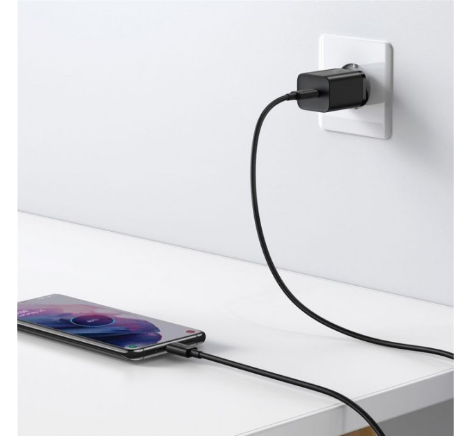 Зарядний пристрій Baseus 1xUSB 25W (USB-C) + Cable Type-C black (TZCCSUP-L01)