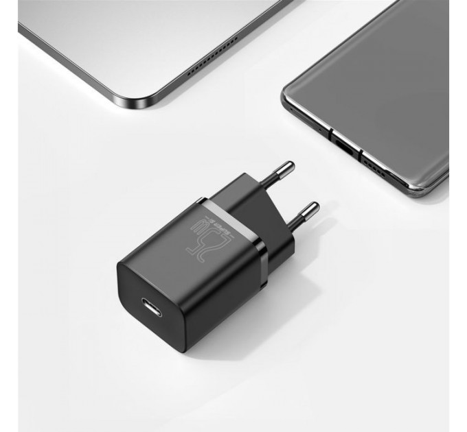 Зарядний пристрій Baseus 1xUSB 25W (USB-C) + Cable Type-C black (TZCCSUP-L01)