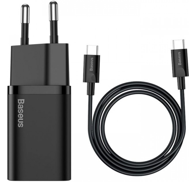 Зарядний пристрій Baseus 1xUSB 25W (USB-C) + Cable Type-C black (TZCCSUP-L01)