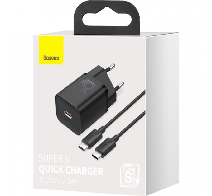 Зарядний пристрій Baseus 1xUSB 25W (USB-C) + Cable Type-C black (TZCCSUP-L01)