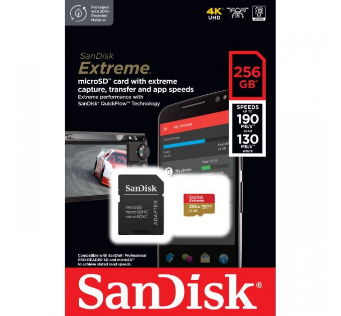 Карта пам/'яті SanDisk 256GB microSD class 10 UHS-I U3 Extreme (SDSQXAV-256G-GN6MA)