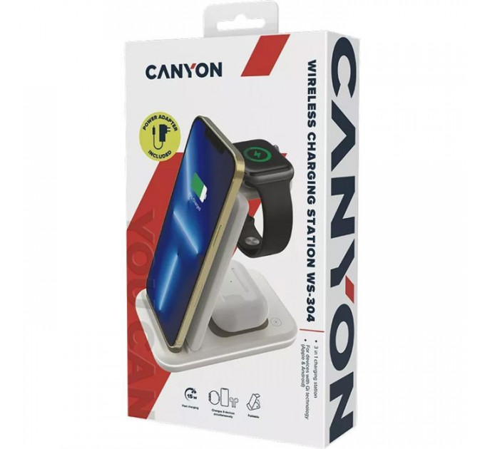 Зарядное устройство для Canyon WS-304 Foldable 3in1 Wireless charger Cosmic Latte (CNS-WCS304CL)