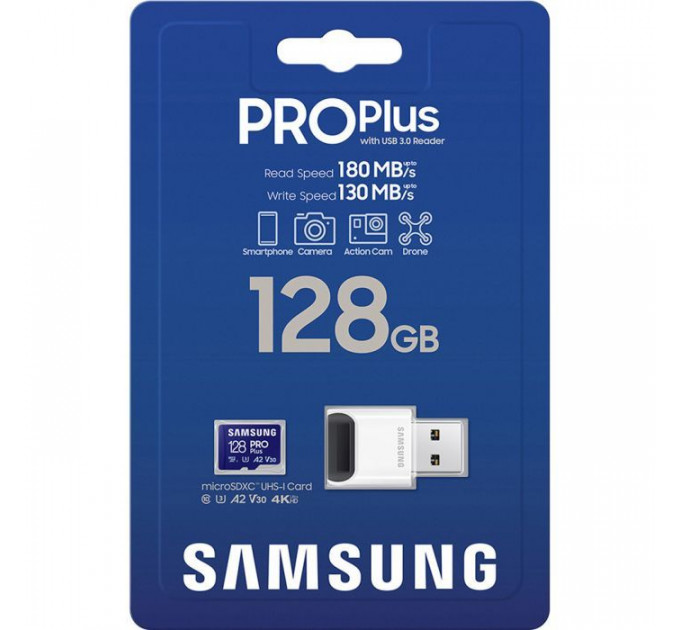 Карта памяти Samsung 128GB microSDXC 10 UHS-I V30 Pro Plus (MB-MD128SB\/WW)