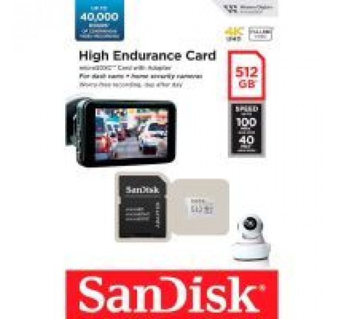 Карта пам/'яті SanDisk 512GB microSDXC High Endurance UHS-I U3 V30 + SD adapter (SDSQQNR-512G-GN6IA)