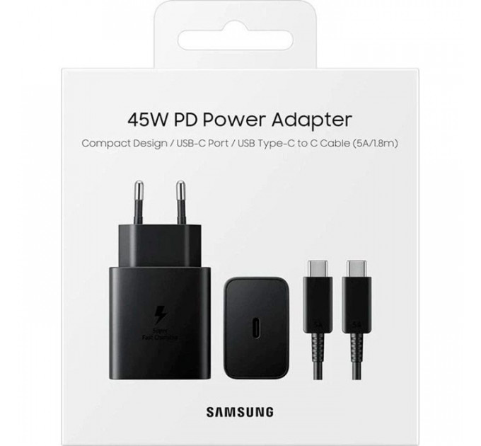 Зарядний пристрій Samsung 45W Compact Power Adapter (w C to C Cable) Black (EP-T4511XBEGEU)