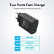 Зарядное устройство VENTION 2xUSB 38W (USB-C+USB-A) PD+QC3.0 black (FBIB0-EU)