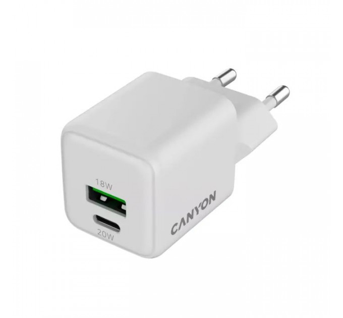 Зарядное устройство для Canyon CU20AC GaN 20W 1xPD 1xQC EU White (CNS-CUW20AC)