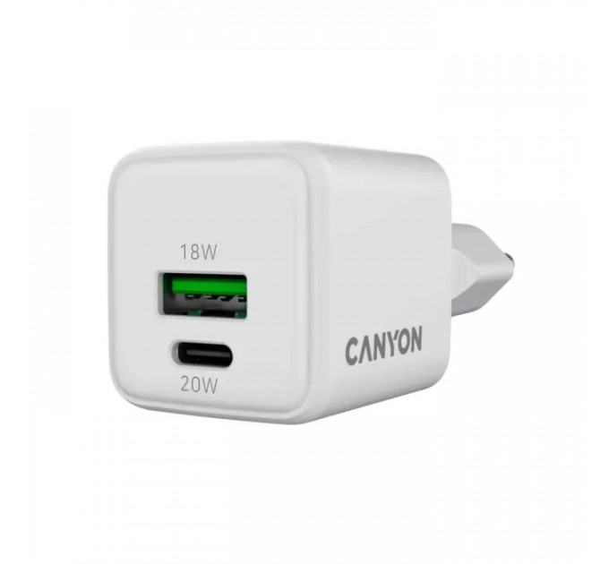 Зарядное устройство для Canyon CU20AC GaN 20W 1xPD 1xQC EU White (CNS-CUW20AC)
