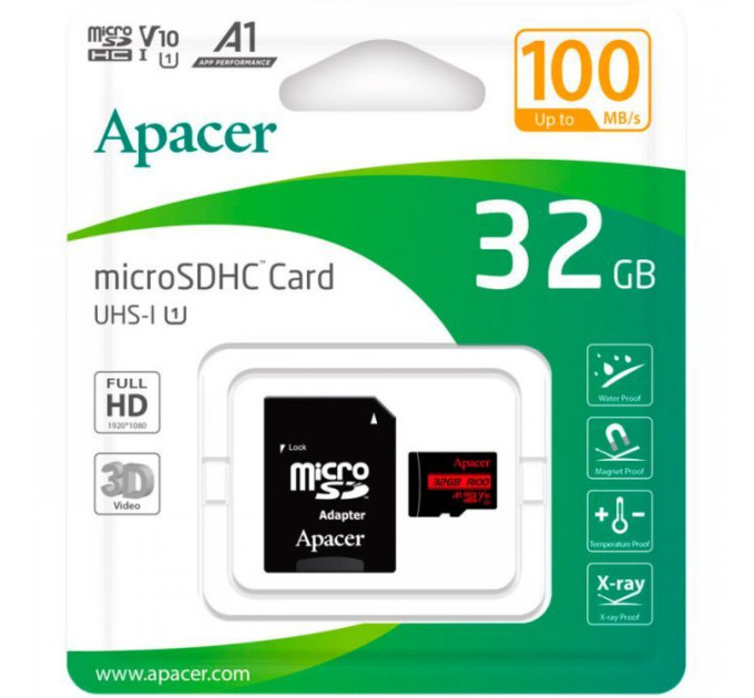 Карта пам/'яті Apacer 32GB microSD class 10 UHS-I V10 A1 (AP32GMCSH10UB-R)