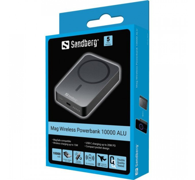 Батарея универсальная Sandberg 10000mAh 20W Magnetic Wireless Qi 15W (420-97)