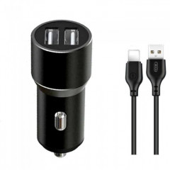 Зарядний пристрій XO TZ09 2.4A\/2 USB + cable lightning Black (XO-TZ09L-BK)