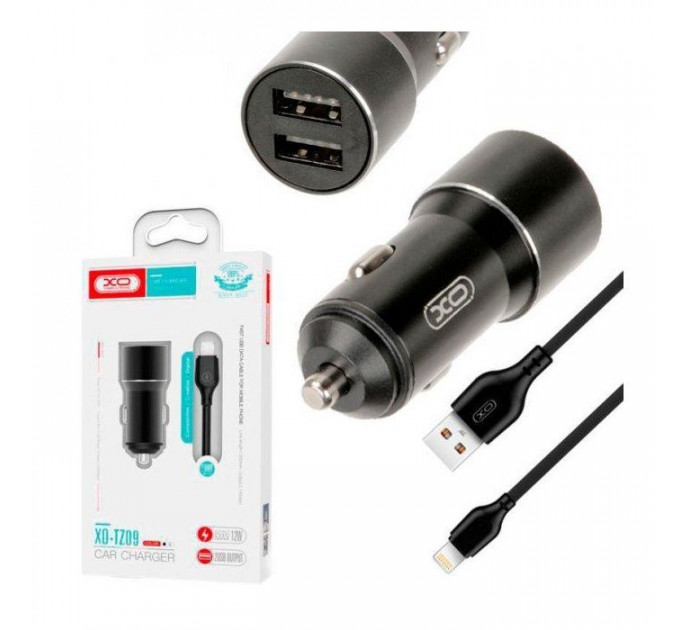 Зарядное устройство для XO TZ09 2.4A\/2 USB + cable lightning Black (XO-TZ09L-BK)