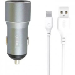Зарядний пристрій XO TZ09 2.4A\/2 USB + cable lightning Grey (XO-TZ09L-GR)