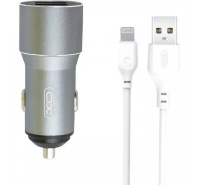 Зарядний пристрій XO TZ09 2.4A\/2 USB + cable lightning Grey (XO-TZ09L-GR)