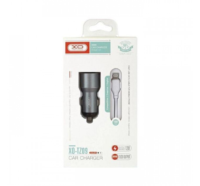 Зарядний пристрій XO TZ09 2.4A\/2 USB + cable lightning Grey (XO-TZ09L-GR)