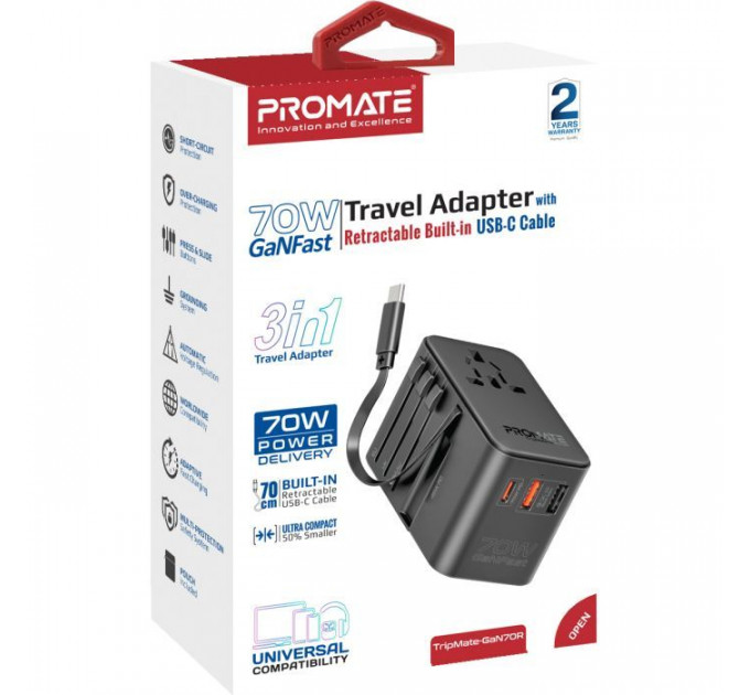 Зарядний пристрій Promate tripmate-gan70r