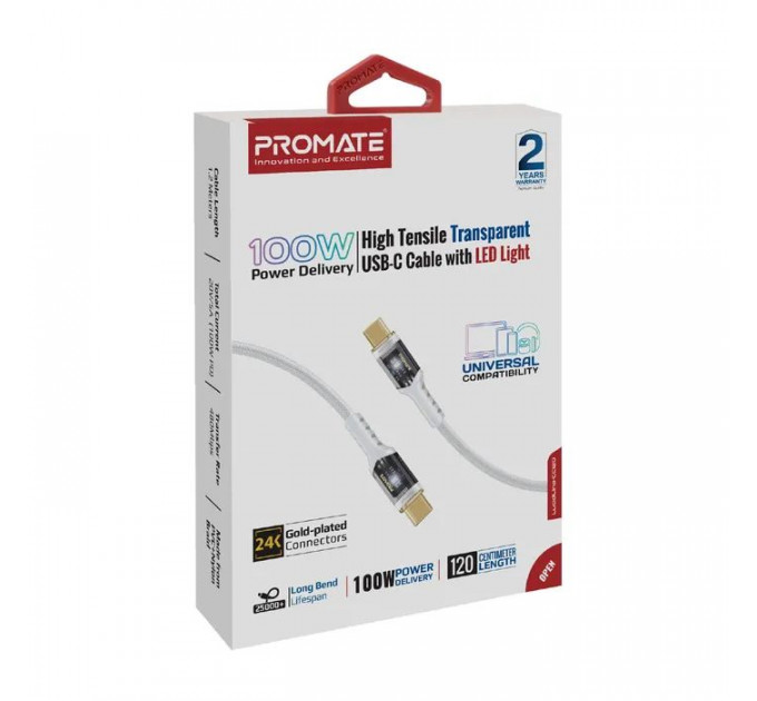 Дата кабель USB-C to USB-C 1.2m Promate (lucidline-cc120.white)