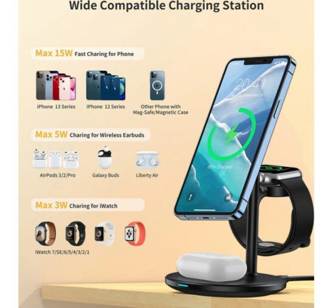 Зарядний пристрій Choetech 15W 3-in-1 Magnetic Wireless Fast Charger black (T585-F-101-CCBK)