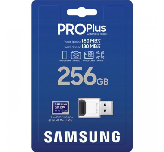 Карта пам/'яті Samsung 256GB microSDXC class 10 UHS-I U3 V30 Pro Plus (MB-MD256SB\/WW)