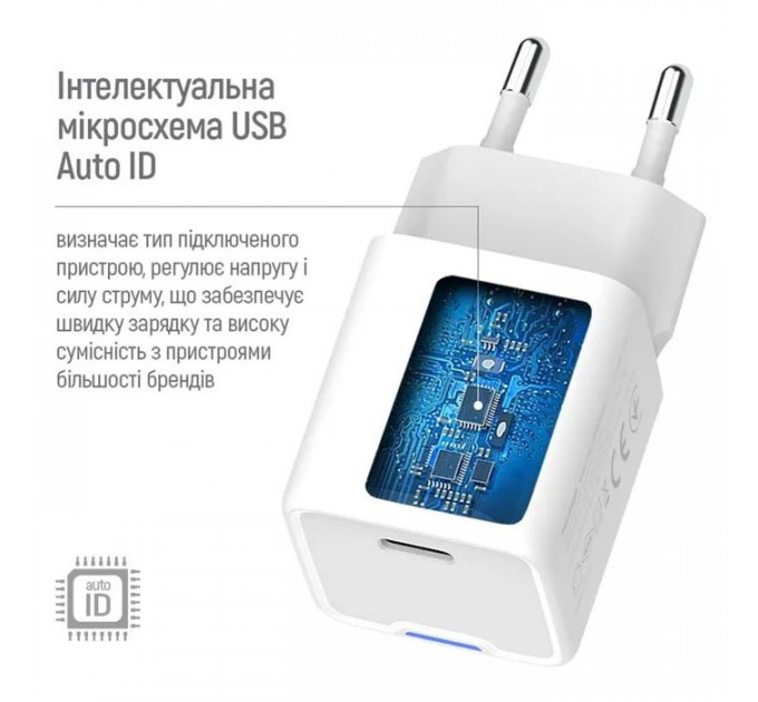 Зарядний пристрій ColorWay GaN Mini 30W PD Port PPS USB-C white (CW-CHS054PD-WT)