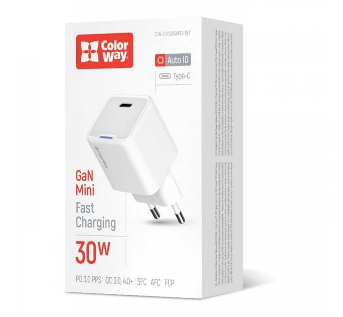 Зарядний пристрій ColorWay GaN Mini 30W PD Port PPS USB-C white (CW-CHS054PD-WT)