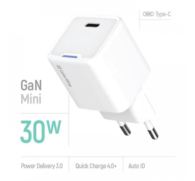 Зарядний пристрій ColorWay GaN Mini 30W PD Port PPS USB-C white (CW-CHS054PD-WT)