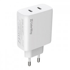 Зарядний пристрій ColorWay GaN Mini 50W PD Port PPS USB (Type-C PD 30W + Type-C PD 20W) white (CW-CHS050PD-WT)
