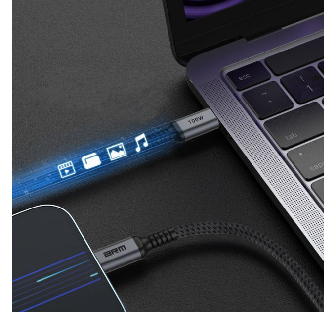 Дата кабель USB-C to USB-C 1.0m PD 100W black-grey Armorstandart (ARM69370)