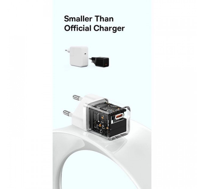 Зарядний пристрій Baseus GaN5 Fast Charger USB-C 30W + Cable 1.0m Type-C 100W white (P10110902213-00)