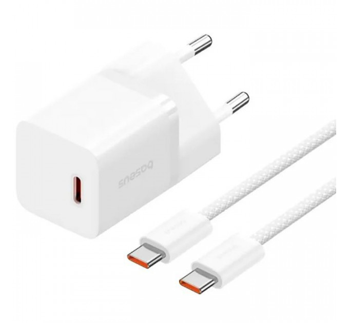 Зарядний пристрій Baseus GaN5 Fast Charger USB-C 30W + Cable 1.0m Type-C 100W white (P10110902213-00) Зарядний пристрій Baseus GaN5 Fast Charger USB-C 30W + Cable 1.0m Type-C 100W white (P10110902213-00)