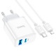 Зарядний пристрій HOCO C105A Stage 1xUSB-C PD20W + 1xUSB QC3.0 + cable USB-C to Lightning White (6931474782939)
