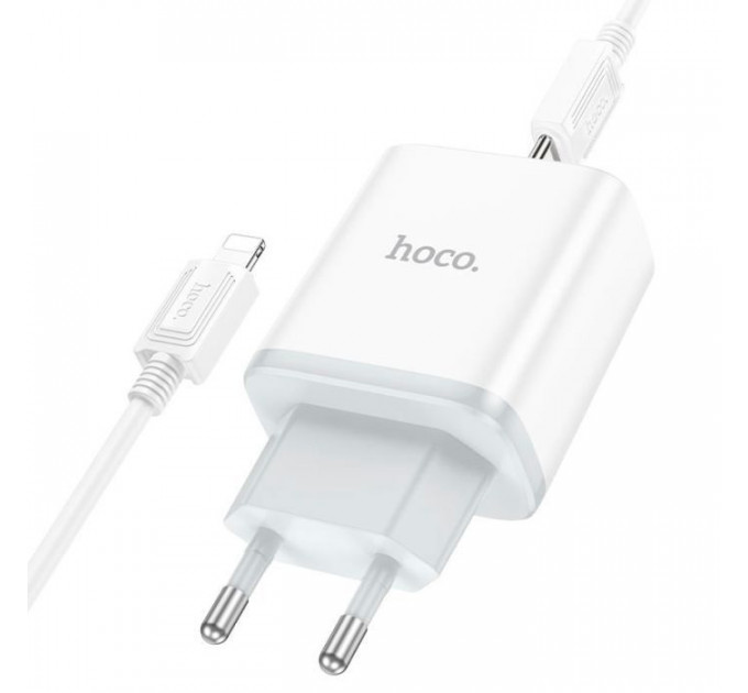 Зарядний пристрій HOCO C105A Stage 1xUSB-C PD20W + 1xUSB QC3.0 + cable USB-C to Lightning White (6931474782939)