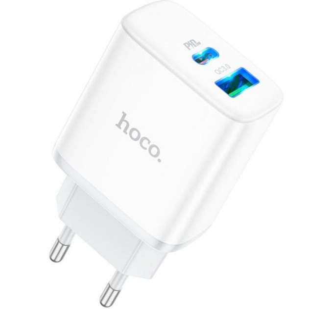 Зарядний пристрій HOCO C105A Stage 1xUSB-C PD20W + 1xUSB QC3.0 + cable USB-C to Lightning White (6931474782939)