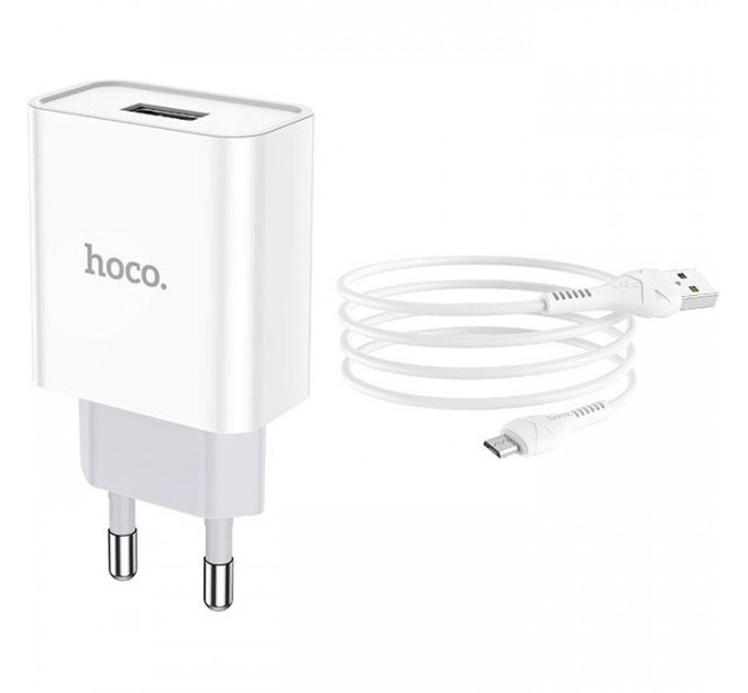 Зарядний пристрій HOCO C81A Asombroso USB + cable Micro 5P 10.5W White (6931474727954)