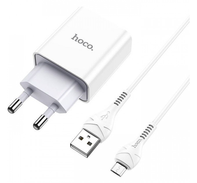 Зарядний пристрій HOCO C81A Asombroso USB + cable Micro 5P 10.5W White (6931474727954)
