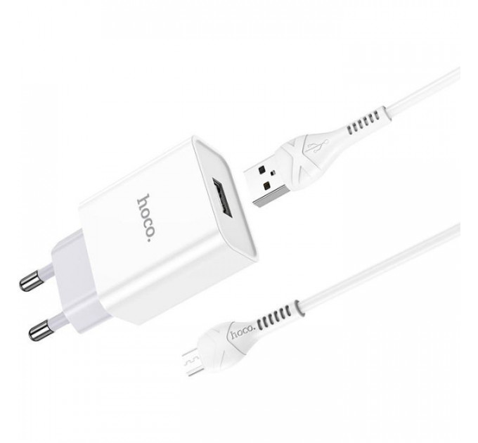 Зарядний пристрій HOCO C81A Asombroso USB + cable Micro 5P 10.5W White (6931474727954)